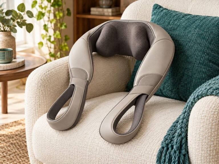 Shiatsu neck and shoulder massager on an armchair